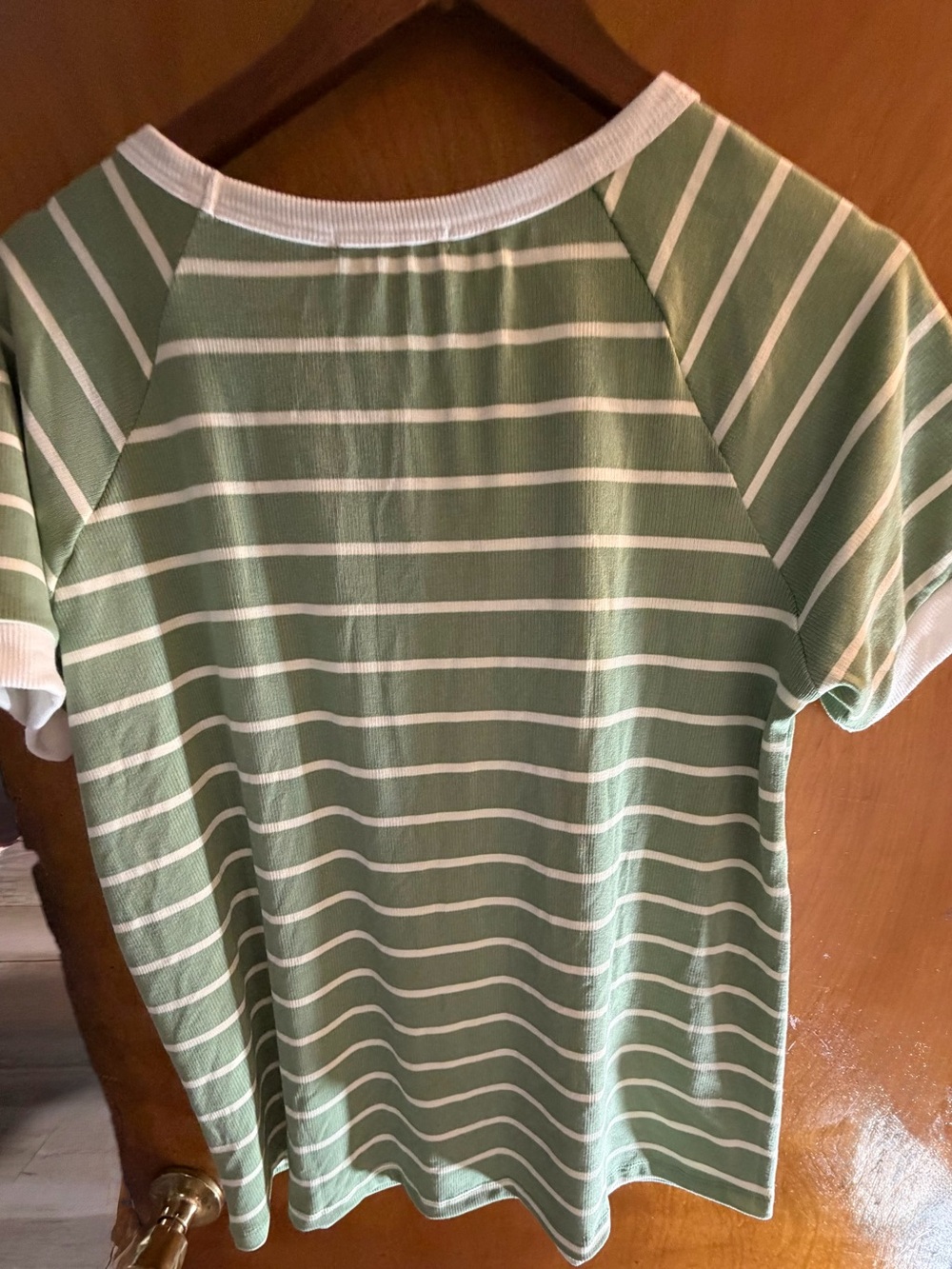 Staccato Sage Green and White Striped Short Sleeve Tee